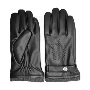 men's black PU leather gloves for wholesale with back muscles