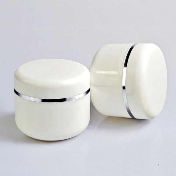 Empty Cosmetic Face Cream Plastic Container 20g 50g 100g 250g Silver Edge White Plastic pp White Cosmetic Cream Jar
