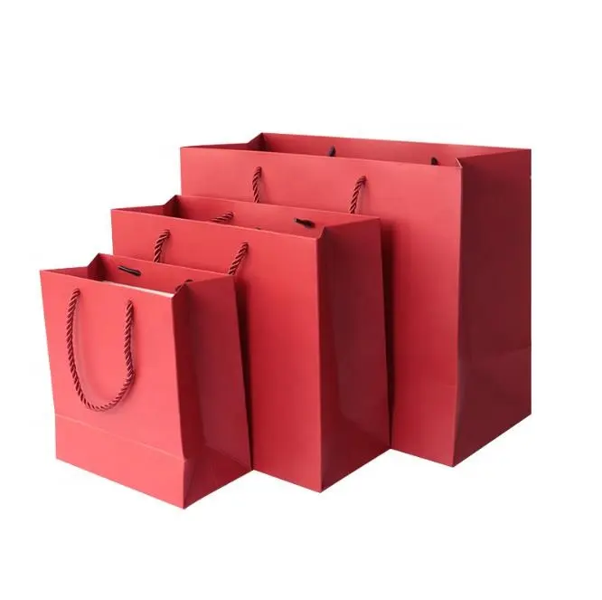 Sac en papier Shopping Sac Cadeau Marchandises Rapides En Gros Rouge Paquet Cadeau Impression Offset Papier D'art Estampage À Chaud