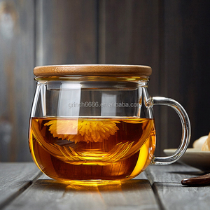2026 Borosilicate Glass heat resistant Glass Tea <strong>Infuser</strong> Cup <strong>Mug</strong> with Glass tea strainer and bamboo lid - Product Image 3
