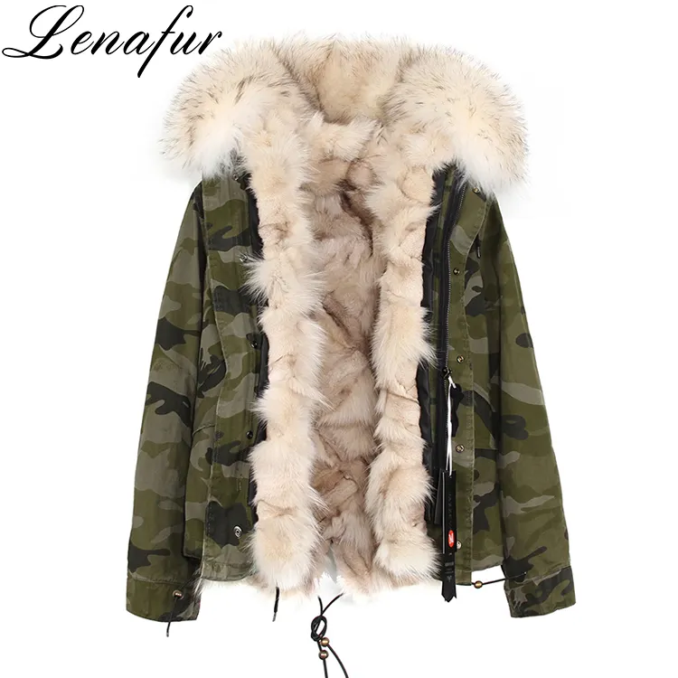 Parka de fourrure De Luxe Doublure en Fourrure De renard et fourrure de raton laveur colliers Manteau Parka