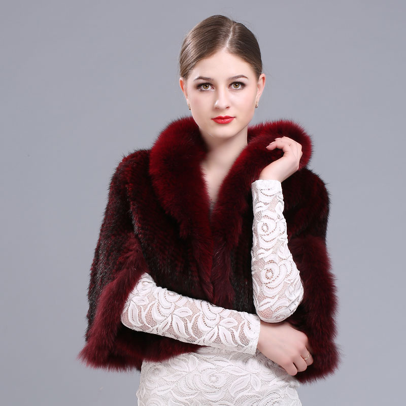 Customized otter woven women's shawl fox fur collar shawl in various colors