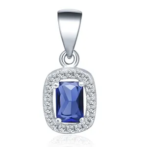 POLIVA Cheap White Gold Plated Blue Sapphire Birthstone Cubic Zircon Prong Set Jewelry Charms Pendants