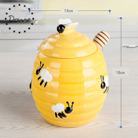 Beste Geschenke Gelbes Keramik Bienenstock Honig glas mit Schöpf löffel für Lebensmittel lagerung & Behälter