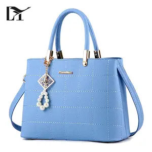 Guanzhou Material Factory Direct Light Blue PU Leather Ladies Designer Women Handbag 2018