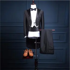 Custom Made Black Tail Long Coat Stage Costume Men Suit Wedding Terno Tuxedos WPY050