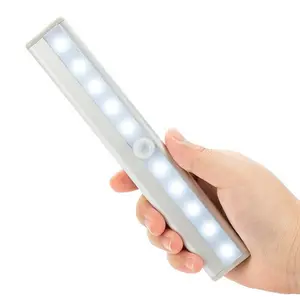 Barra de luz LED inalámbrica con Sensor de movimiento, 10 LEDs, funciona con pilas, para escaleras, luz de inducción
