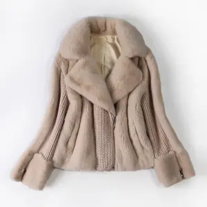 Vrouwen Winter Echte Nerts Bont Jas Kasjmier Wol Trui Echte Gebreide Mink Fur Jacket