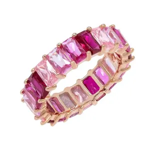 Jewelry Venta Mayorista 925 Silver Pink CZ Stone Baguette Eternity Band Ring