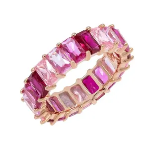 Takı Venta Mayorista 925 gümüş pembe CZ taş baget Eternity Band yüzük