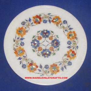 Placa decorativa de trabajo con incrustaciones de diseño Floral de lapislázuli colorido de mármol blanco Natural de la mejor calidad para la decoración del hogar y del Hotel - Product Image 1