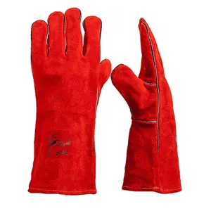 Rode hittebestendige elleboog lengte lederen handschoenen voor handbescherming