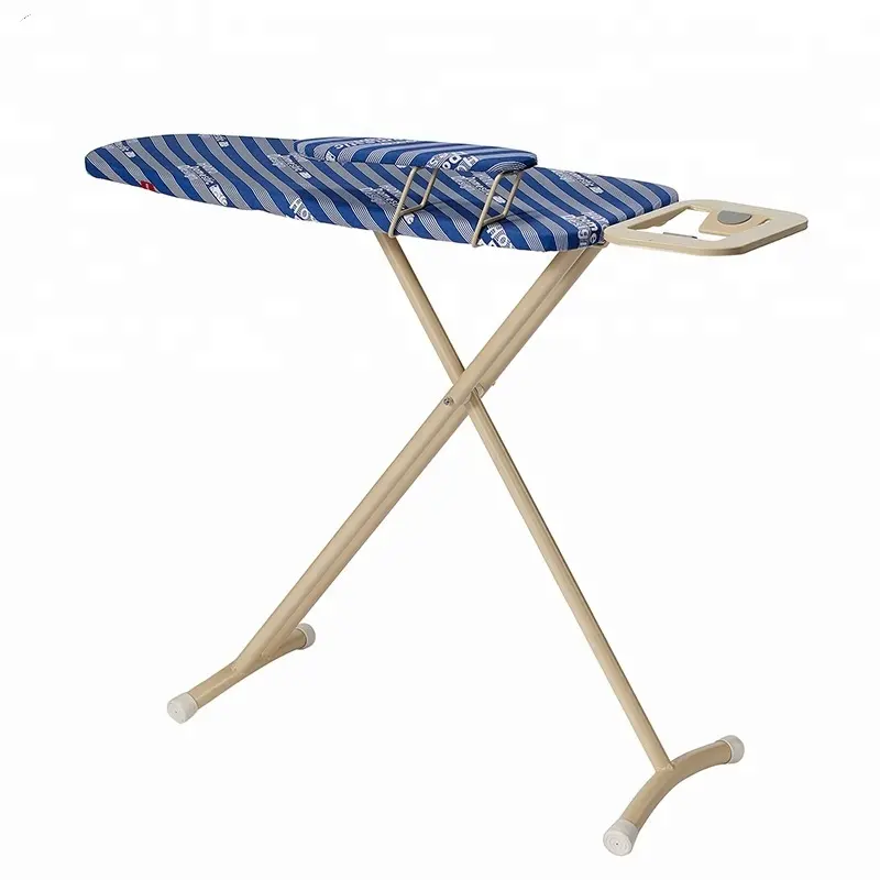 Adjustable height mesh ironing table with iron holder