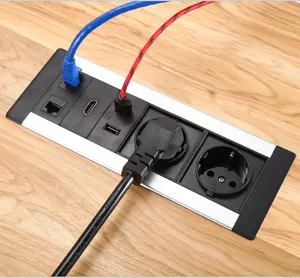 Aluminium Multimedia Ingebouwde Vergadertafel Data Socket Doos/Bureau Eu Stopcontact Met Data RJ45 Cat6 usb-poort