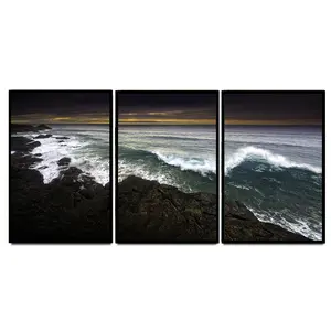 3 Panels Sunset Landscape Oil Paintings Beach Canvas Paintings For Living Room