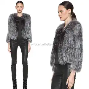 YR600 New Arrival Luxurious Women Fox Knit Natural Color Fur Coat