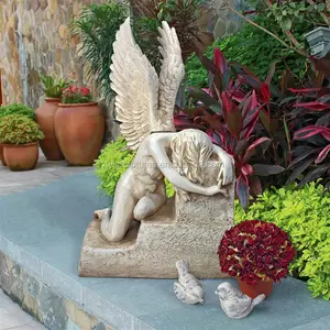 Sculpture d'ange blanc en résine fibre de verre, résine de haute qualité pour ornement de jardin