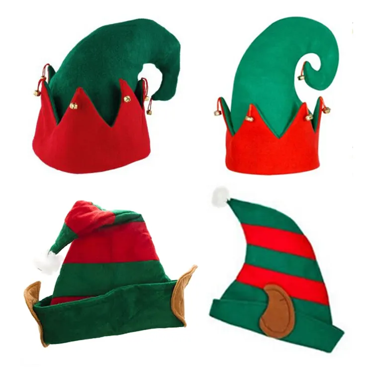 Sombrero de fieltro con orejas de elfo, Navidad, venta al por mayor, con cascabeles