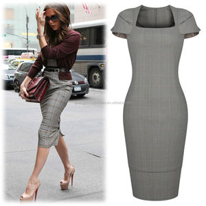 Celeb — robe de bureau moulante col carré pour femme, vêtement féminin d'ourlet à boutons, col carré manches courtes, tenue de boutique, vente en gros, <span class=keywords><strong>2022</strong></span> - Product Image 1