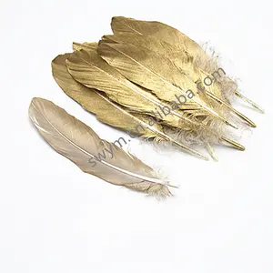 Wholesale Metallic Gold Glitter Feathers DIY Fashion Accessories Gold Painted Goose Plume Feathers