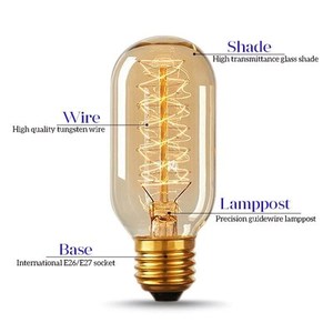 Ampoules Edison de style <span class=keywords><strong>vintage</strong></span>, forme de <span class=keywords><strong>tube</strong></span> T45, filament, 40 W, verre ambré, <span class=keywords><strong>ampoule</strong></span> Edison - Product Image 1