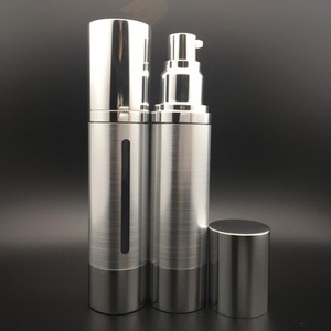 Bouteille sérum en aluminium revêtu argent, sans air, bouteille avec pompe, sérum, 30ml 50ml - Product Image 1