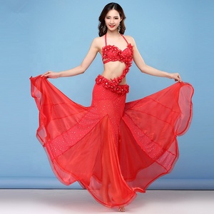 BestDance Professionale Danzatrice Del Ventre Danza Fiore Top Reggiseno e Cintura Lungo Vestito di Pannello Esterno Set Festa di Carnevale Costume - Product Image 2