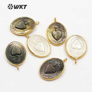 Cangkang Alami WT-JP055 dengan Liontin Pola Misterius untuk Wanita Pembuatan Kalung Bentuk Oval Liontin Cangkang Laut Bezel Emas - Product Image 5