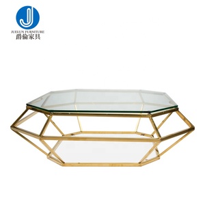 Mesa de centro de cristal de acero inoxidable, muestra gratuita de muebles para el hogar y la sala de estar, sin círculo plegado, <span class=keywords><strong>metal</strong></span> dorado - Product Image 5