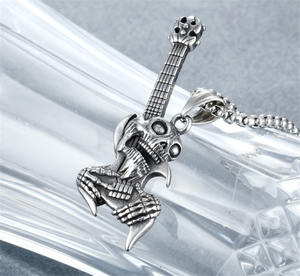 Collar con colgante de guitarra y calavera gótica para hombre, joyería de acero inoxidable - Product Image 4