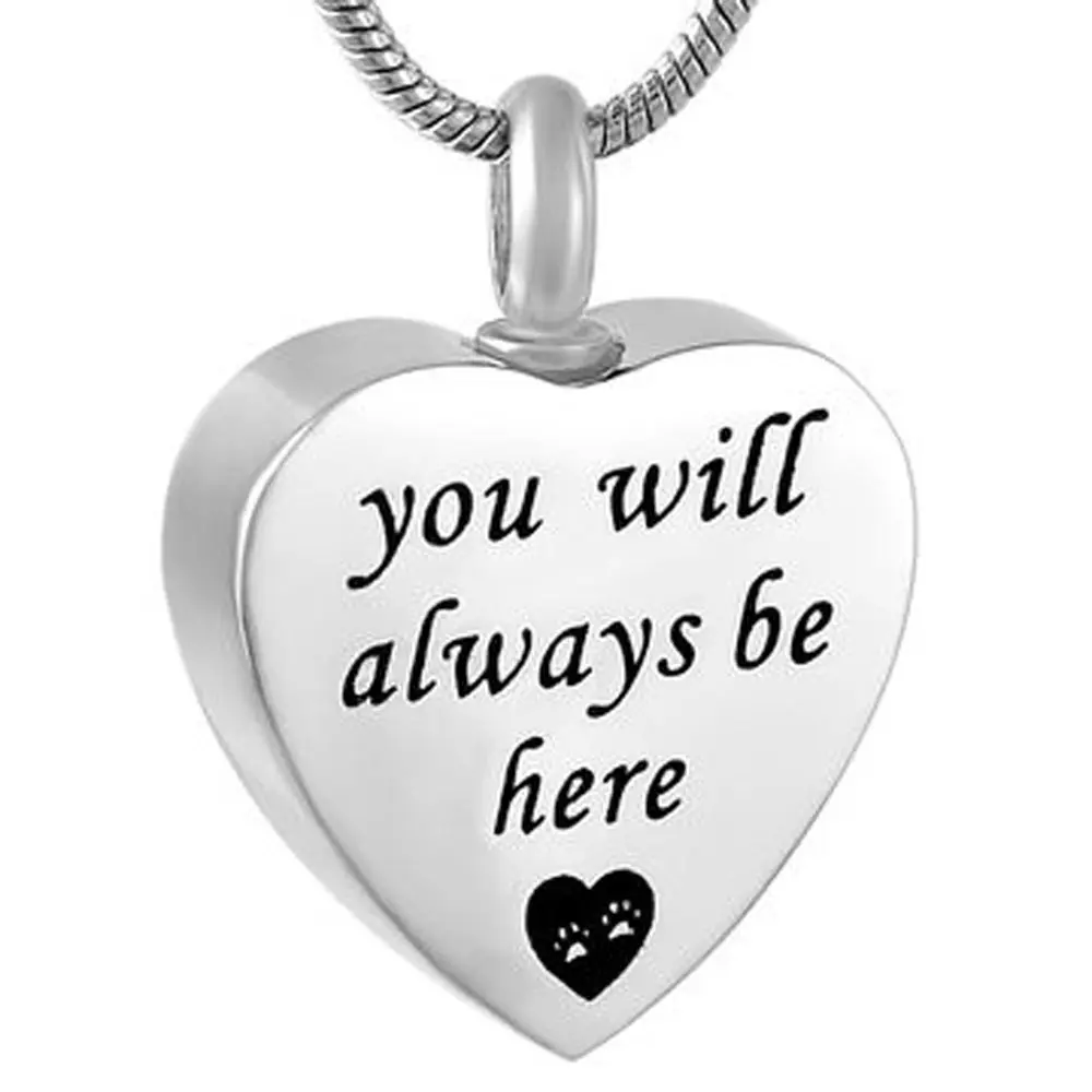You Will Always be here Cremation Jewelry Keepsake Pendant Cremation Urn Necklace Memorial with Funnel