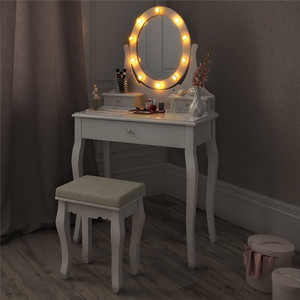 Coiffeuse <span class=keywords><strong>blanche</strong></span> brillante avec Led, <span class=keywords><strong>3</strong></span> <span class=keywords><strong>tiroirs</strong></span>, planche de toilette, bon marché - Product Image 4