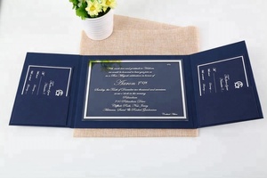 Classico foglio d'argento blu Navy Gatefold con copertina rigida in acrilico invito <span class=keywords><strong>per</strong></span> <span class=keywords><strong>matrimonio</strong></span> anniversario di compleanno evento aziendale - Product Image 2
