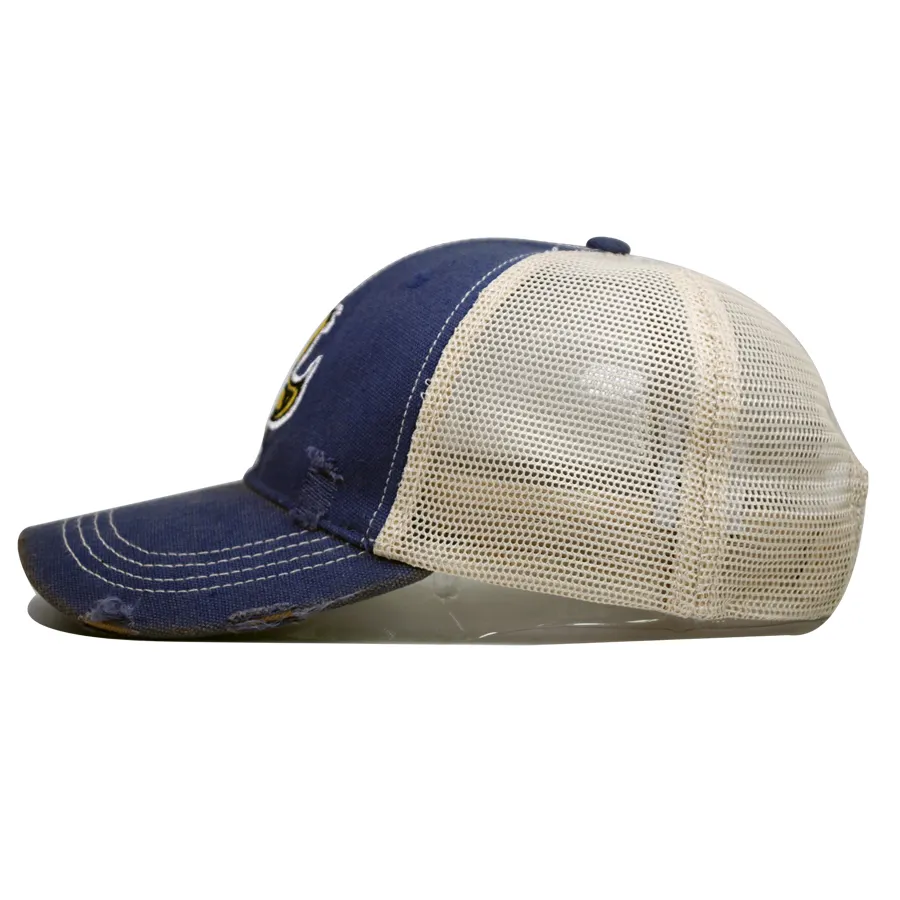 Su ordinazione Del Ricamo Del Denim Lavato Used Morbido Vintage Mesh Trucker Cap Cappello