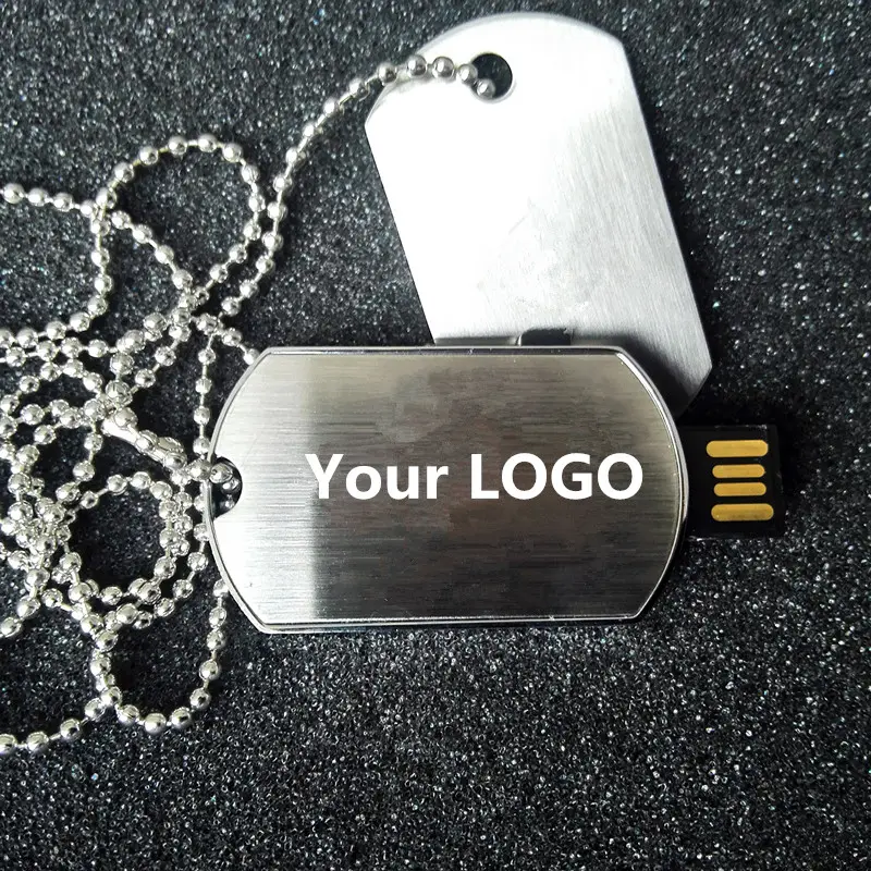 Özel Logo 2.0 USB Köpek Etiketi Memory Stick 1 GB-32G Gümüş Metal Askeri Köpek Etiketi Flash Sürücü