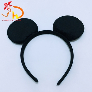 Solid Black Plastic Mouse Ears Plush <strong>Headband</strong> for Birthday <strong>Halloween</strong> Christmas Party-Unisex Daily Use HAPPY DAY - Product Image 1