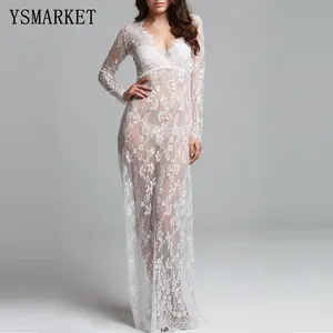 Abito lungo per fotografia di maternità, <span class=keywords><strong>vestito</strong></span> <span class=keywords><strong>da</strong></span> <span class=keywords><strong>notte</strong></span> in pizzo per donne in gravidanza, pigiama elegante per baby shower, taglie forti 3XL 4XL - Product Image 1
