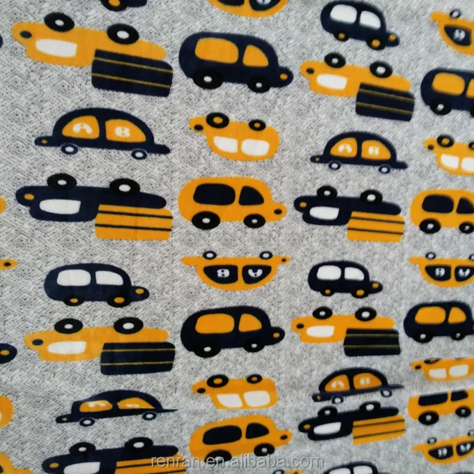 100 polyester car print minky plush fleece fabric