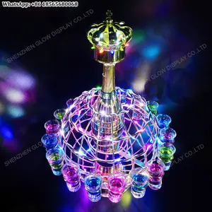 Rechargeable Iron Spinning Globe LED Shot Glass Tray Round Glasses Display Stand