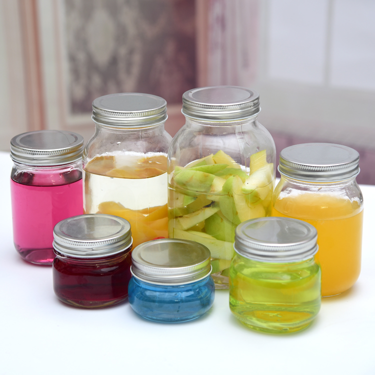 glass mason jar without handle,glass jam jars with metal lid.