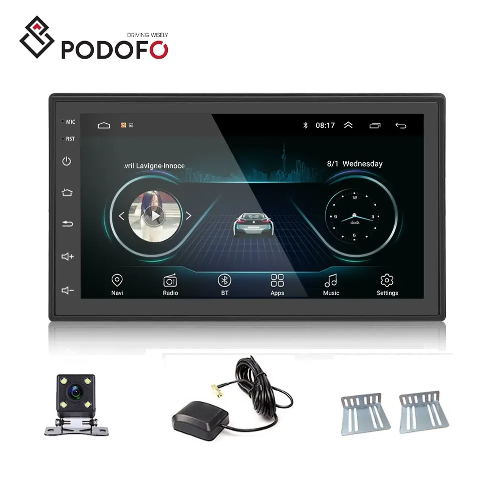 Podofo Double Din Android Car Stereo 2 Din Car Radio 7" 2.5D Touch Screen Autoradio GPS Navigation Wifi BT FM RDS + Rear Camera