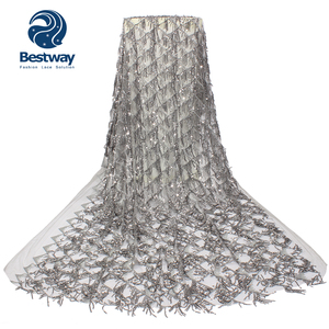 Bestway ren và thêu vải Burgundy nặng Sequins pháp ren vải lưới fl0321 - Product Image 2