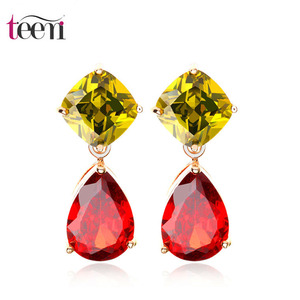 Teemi mayorista Mona Lisa18K Champange / oro rosa plateado Multicolor AAA circonio cúbico Mujeres Waterdrop cuelga los pendiente - Product Image 1