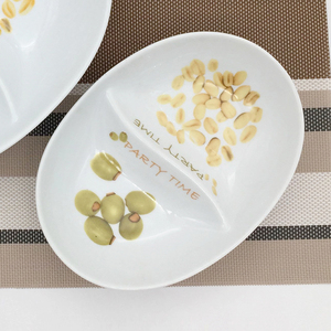 Plato Ovalado Creativo Nórdico de Cerámica Blanca Ecológica con Dos Compartimentos para Aperitivos, Postres, Frutos Secos, para el Hogar, Hotel, <span class=keywords><strong>Restaurante</strong></span> - Product Image 5
