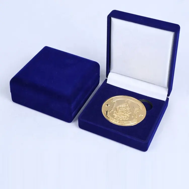 Medallón de medalla elegante personalizado, caja de regalo de exhibición de monedas, adorno de joyería, caja de terciopelo, venta al por mayor