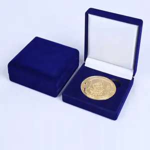 Atacado personalizado medallion moeda exibição caixa de presente enfeite de jóias caixa de veludo