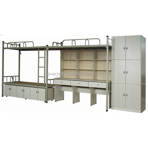 Cama de dos pisos de metal de diseño moderno con <span class=keywords><strong>escalera</strong></span> Almacenamiento de dos niveles de hierro más reciente para dormitorio escolar y dormitorios de hotel - Product Image 1