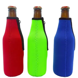 Porte-bouteille de bière en néoprène, support de bouteille de bière isolé refroidisseur avec porte-fermeture à glissière, 1 pièce