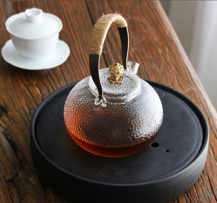 Japanese heat resistant borosilicate round glass teapot with handle