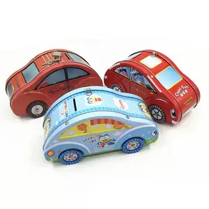 Car Shape Coin Holder for Children Tin Coin Box with Lock